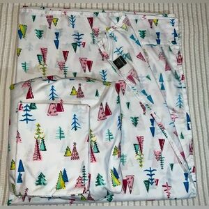 Modern Southern Home Queen sheet set - print is Whimsical North Pole Trees